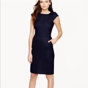 J Crew Navy Blue Linen Lined Sheath Midi Dress 2